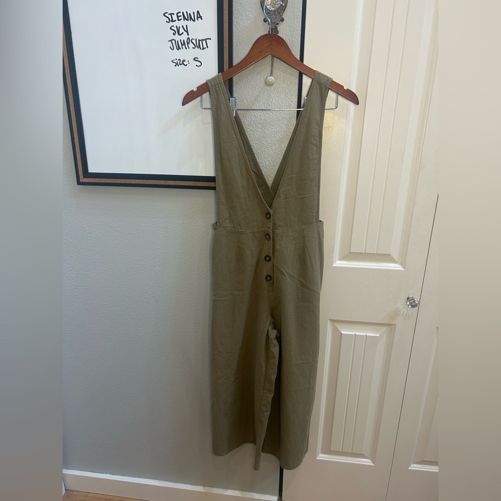 Olive Green Button-Front Jumpsuit